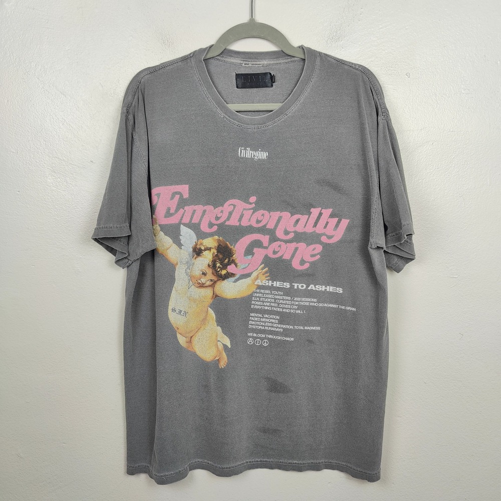 Civil Regime Graphic T-Shirt Mens Large‎ Angel Emotionally Gone Gray Streetwear